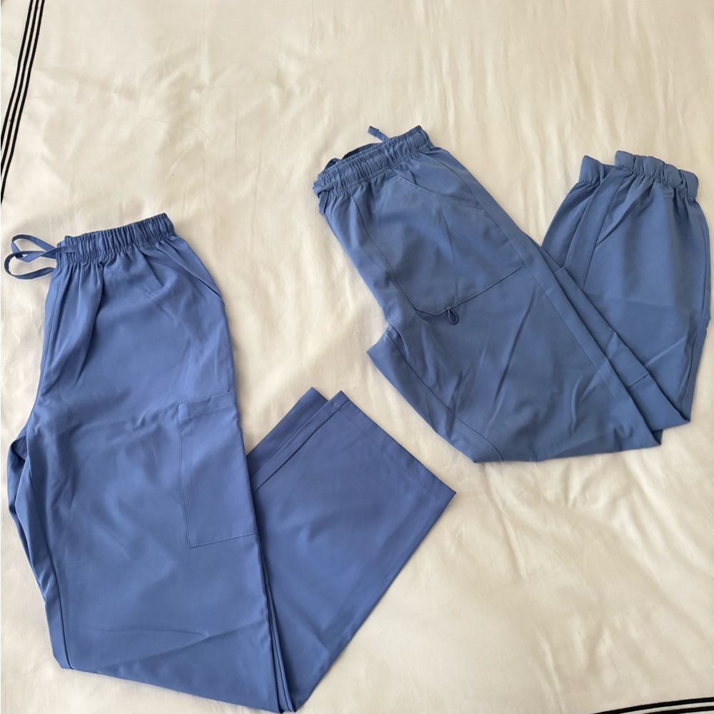Blue Drawstring Scrub Jogger & Straight Leg Pants